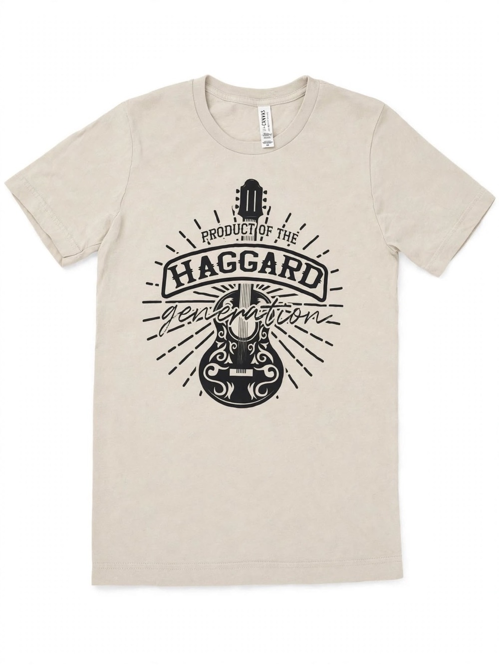 Bella Canvas Beige Short-Sleeve Tee with Black Guitar Graphic